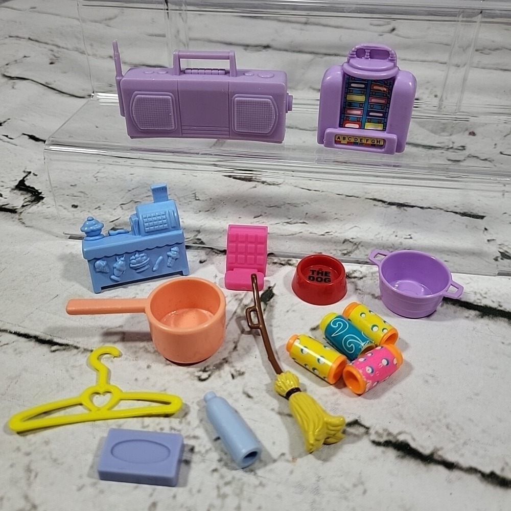 Barbie Scale Doll Accessories Random Lot Broom Jukebox Pan Cash Register Sodas